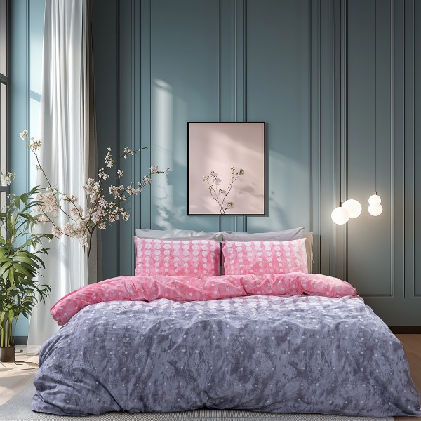 Beauty Home Σετ σεντόνια υπέρδιπλα με λάστιχο Glory Art 12372 170x200+32 Ροζ,Γκρι