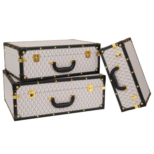 Σετ 3τμχ Βαλίτσες Με Καρό Λευκό-Μαύρο Ύφασμα Και Χρυσές-Μαύρες Λεπτομέρειες 53x38x20εκ./48x32x17εκ./38x25x14εκ. iliadis 91669