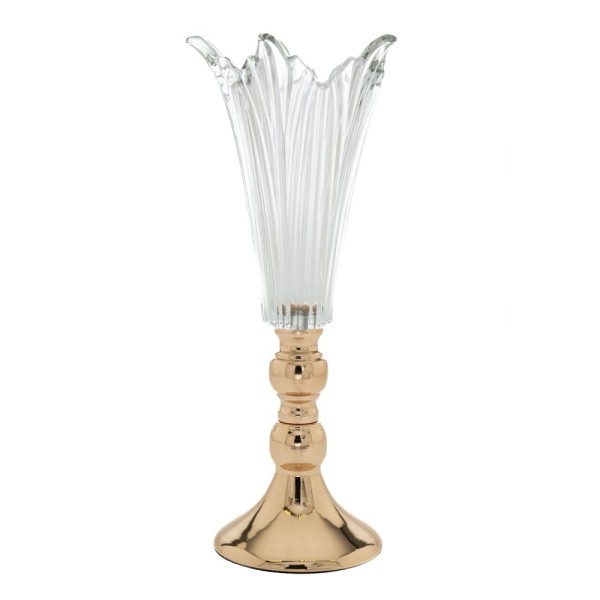 Βάζο Γυάλινο Σκαλιστό Διάφανο Με Μεταλλική Χρυσή Βάση 16x38εκ. iliadis 83304