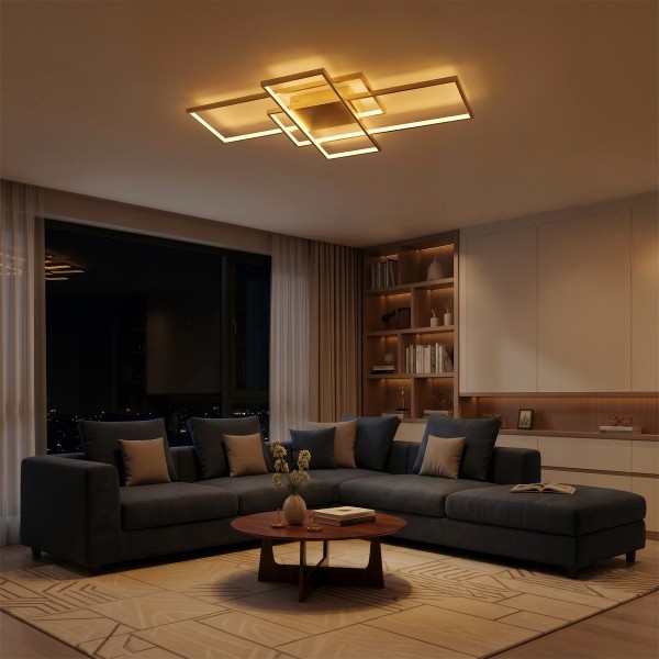 kelvo® QUADRA KLV-101-0298 Φωτιστικό Οροφής LED 120W 12000lm 120° AC 220-240V IP20 Ρυθμιζόμενο Λευκό CCT με Χειριστήριο από 2700K έως 6000K Dimmable - Lumileds SMD Chip - Σαμπανιζέ Χρυσό Ματ - Μ105 x Π60 x Υ9cm - 3 Χρόνια Εγγύηση