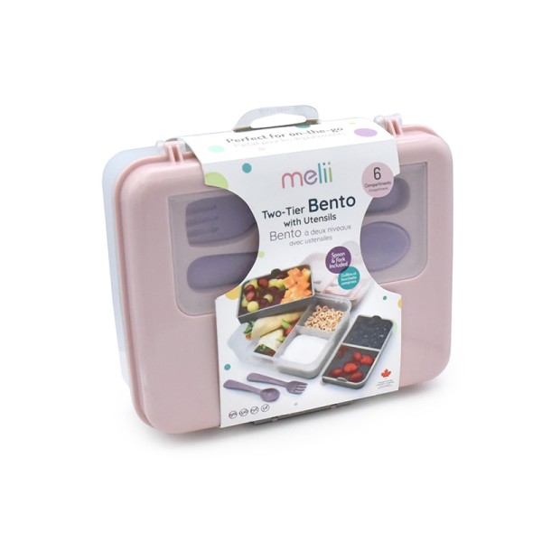Φαγητοδοχείο 2 Ορόφων Με Έως 6 Χωρίσματα Bento Pink-Purple 20x15x8εκ. Melii MEL21500