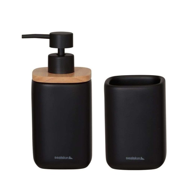 Σετ Ντισπένσερ Με Ποτηροθήκη Κεραμικό 200ml Mind Black Sealskin 800062