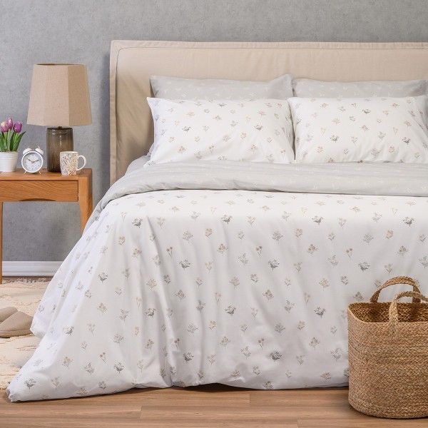 Σετ Σεντόνια Βαμβακερά Διπλά Με Λάστιχο 150x200+32εκ. Spring Light Grey Ultra Line Melinen 20005793