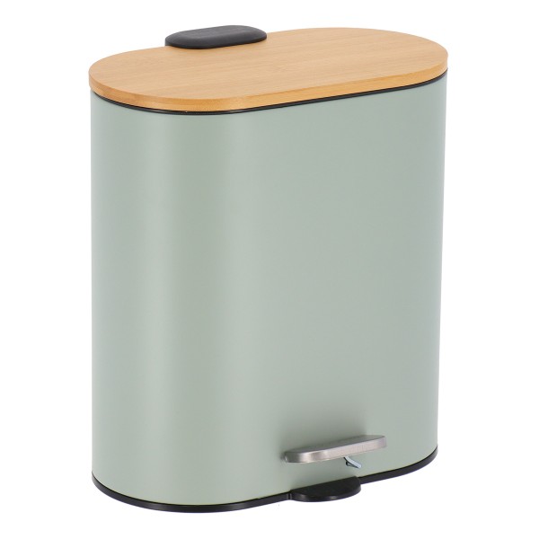 Καλάθι Απορριμμάτων Οβάλ 5L-18x25,5x28,5 Soft Close Μεταλλικό Μέντα Με Μπαμπού Καπάκι MRShome