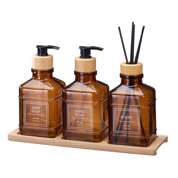 Σετ Δύο Dispenser & Αρωματικό Χώρου με Sticks Γυάλινο/Μπαμπού με δίσκο Amber MRShome