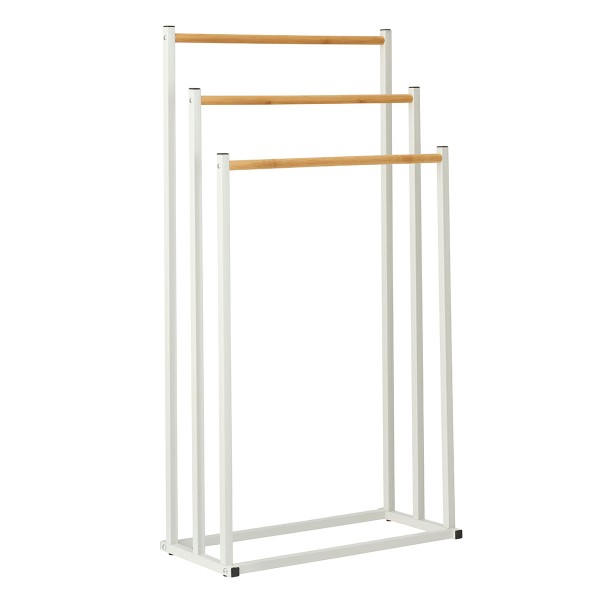 Επιδαπέδια Κρεμάστρα 3 Θέσεων Μεταλλική με Bamboo 45x23x85cm White/Natural MRShome