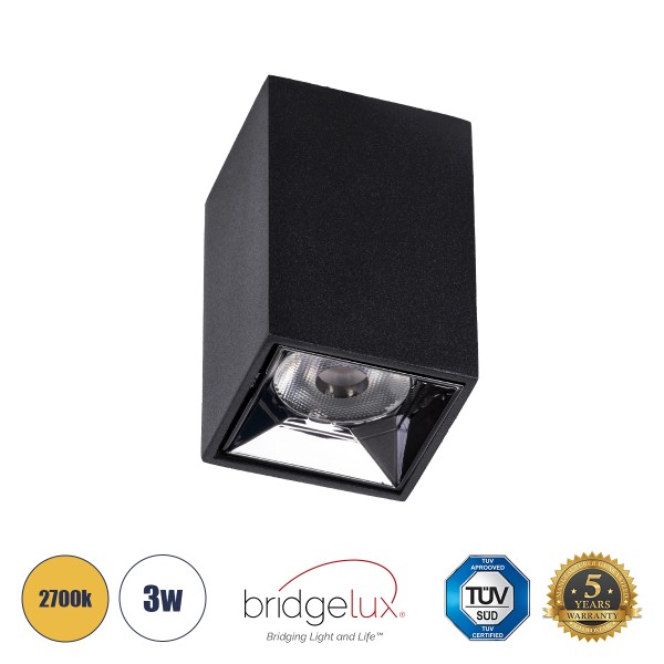 GLOBOSTAR® LUMINAR 60321 Downlight Σποτ LED 3W 405lm 36° AC 220-240V IP20 Θερμό Λευκό 2700K - Osram SMD Chip & TÜV SÜD Driver - Μαύρο Ματ - Μ4.2 x Π4.2 x Υ6.6cm - 5 Χρόνια Εγγύηση
