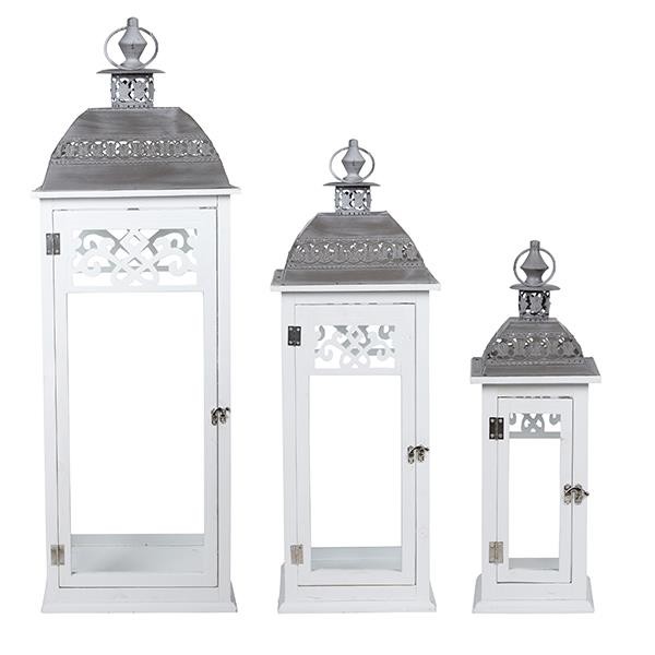 S/3 ΦΑΝΑΡΙΑ ΜΕΤΑΛΛΙΚA - ΞΥΛΙΝΑ ΛΕΥΚΑ 33x33x93cm / 25x25x71.5cm / 17x17x50.5cm