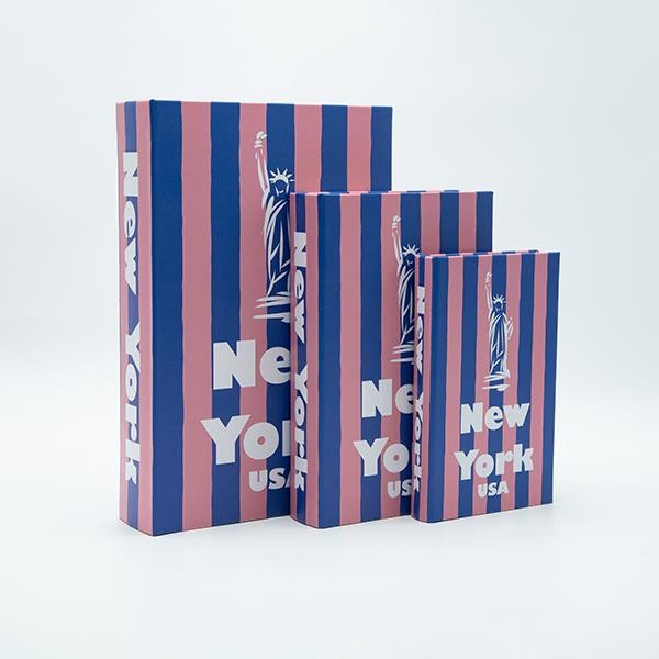 S/3 ΚΟΥΤΙ ΒΙΒΛΙΟ ΞΥΛΙΝΟ ΜΠΛΕ -  ΡΟΖ 33x22x7cm / 26x17x5cm / 21x13x3cm