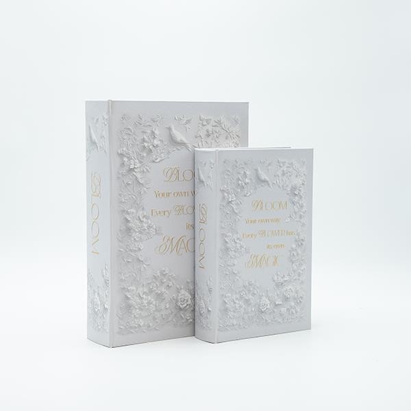 S/2 ΚΟΥΤΙ ΒΙΒΛΙΟ ΞΥΛΙΝΟ ΛΕΥΚΟ 30x21x7cm / 24x16x5cm