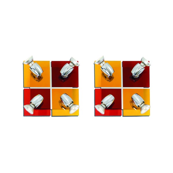 GU1094J-4B (x2) Colours Spot Packet Chrome metal rotating spot with decorative red and yellow g