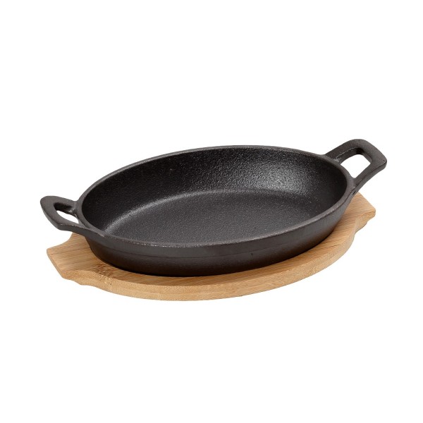 ΣΑΓΑΝΑΚΙ ΟΒΑΛ CAST-IRON ΜΑΥΡΟ 8(22 INCL. HANDLES)X13X5CM  330ML ΜΕ ΒΑΣΗ BAMBOO | Συσκευασία 2 τμχ