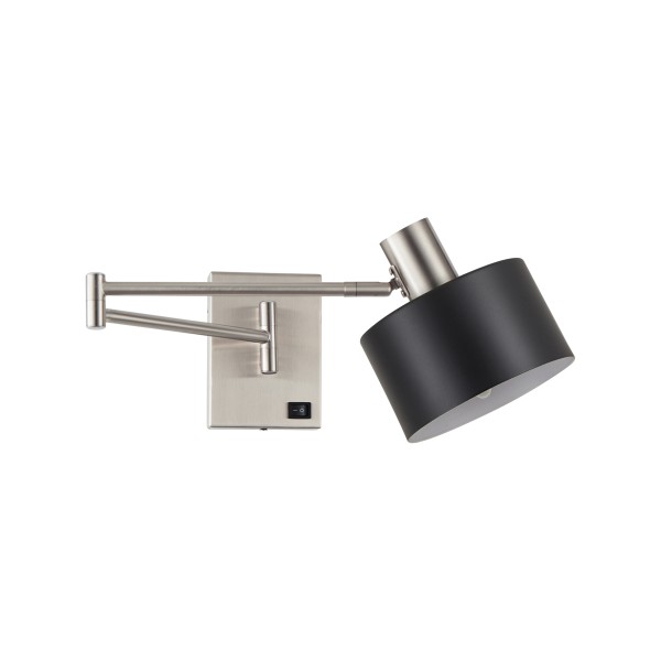 SE21-NM-52-MS1 ADEPT WALL LAMP Nickel Matt Wall lamp with Switcher and Black Metal Shade+