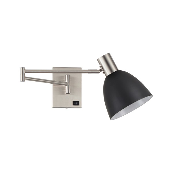 SE21-NM-52-MS2 ADEPT WALL LAMP Nickel Matt Wall lamp with Switcher and Black Metal Shade+